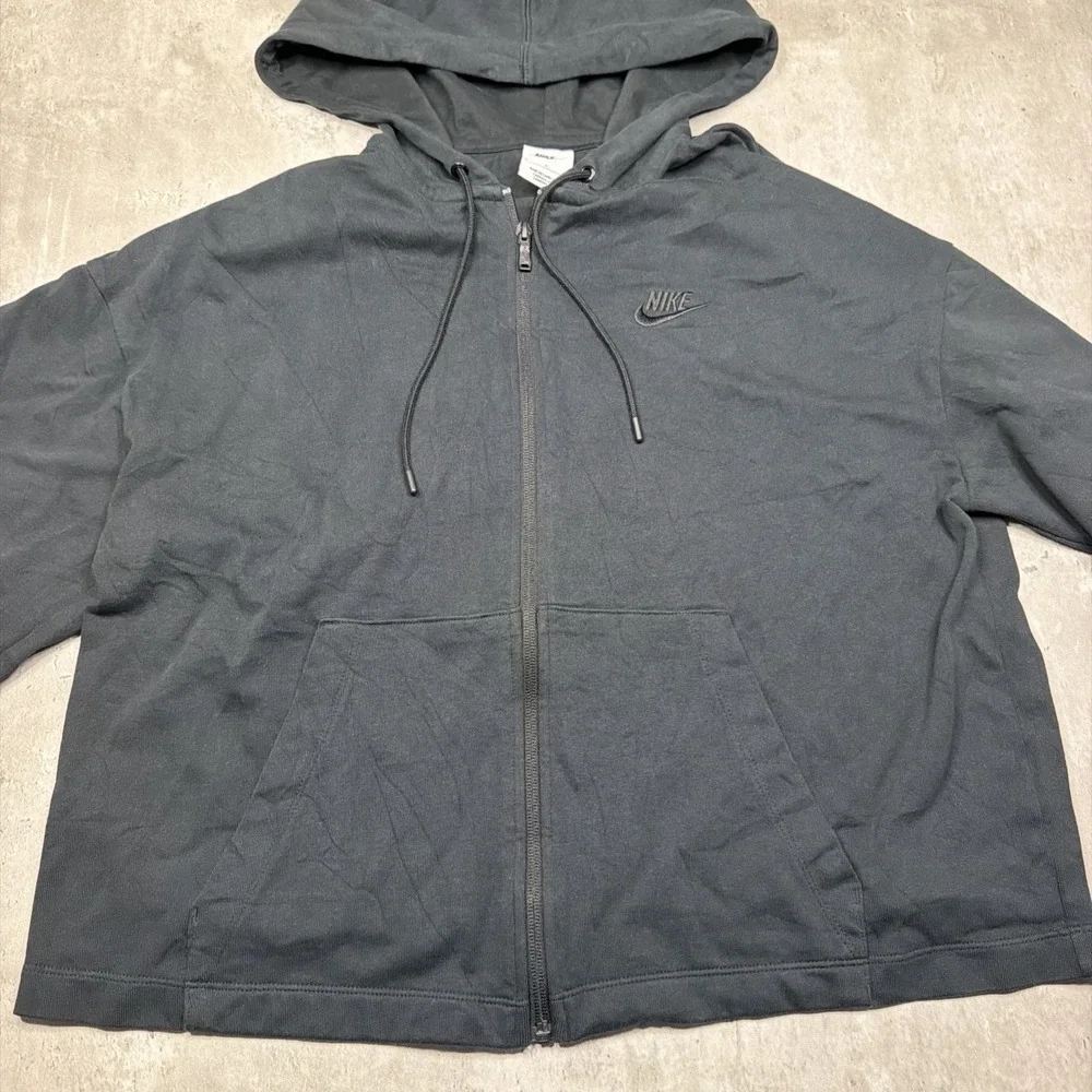 Nike Sportswear Full Zip Cropped Boxy Hoodie Pullower Black Womens Small L